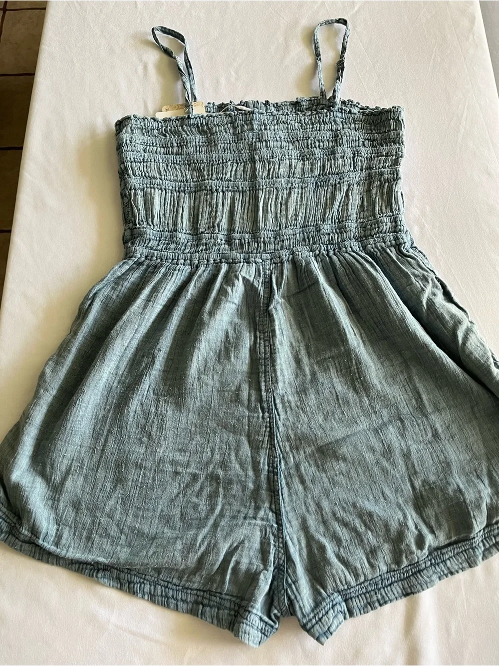 Free People Small NWT Washed Slate Smocked Romper